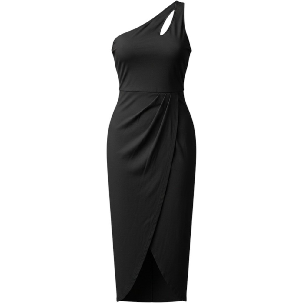 ZESICA Black One Shoulder Cutout Wrap Midi Dress Cocktail Party Mens Size L